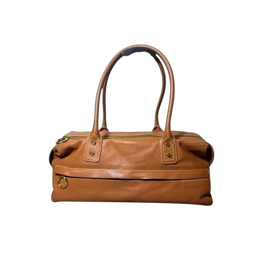 CELINE Caramel Brown Triomphe East West Shoulder Bag Boston Bag Auth Vintage